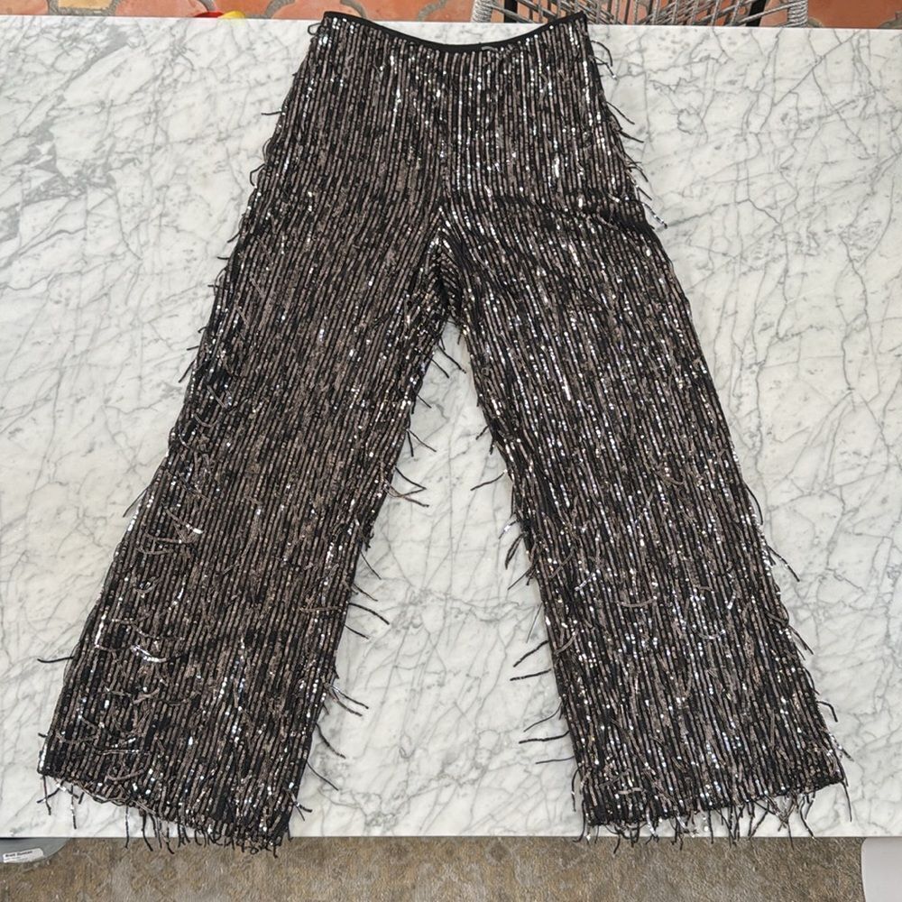 Anthropologie Black Sequin Wide Leg Pants